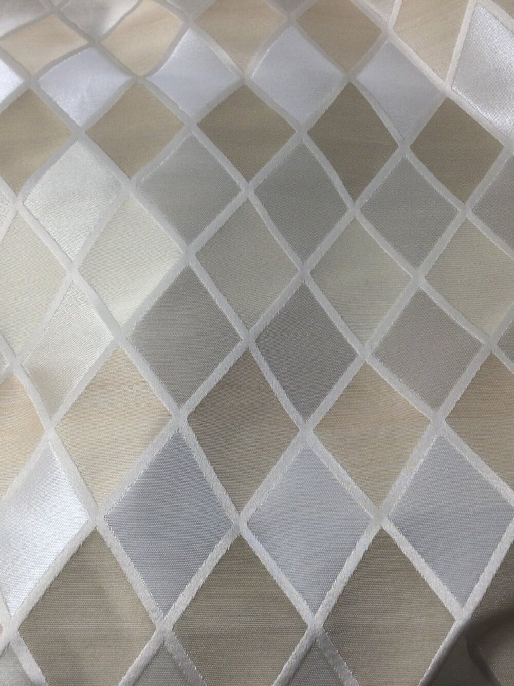 Silk Satin Fabric Geometric Diamond Beige Gold Silver White 3 Yd L x 56" W